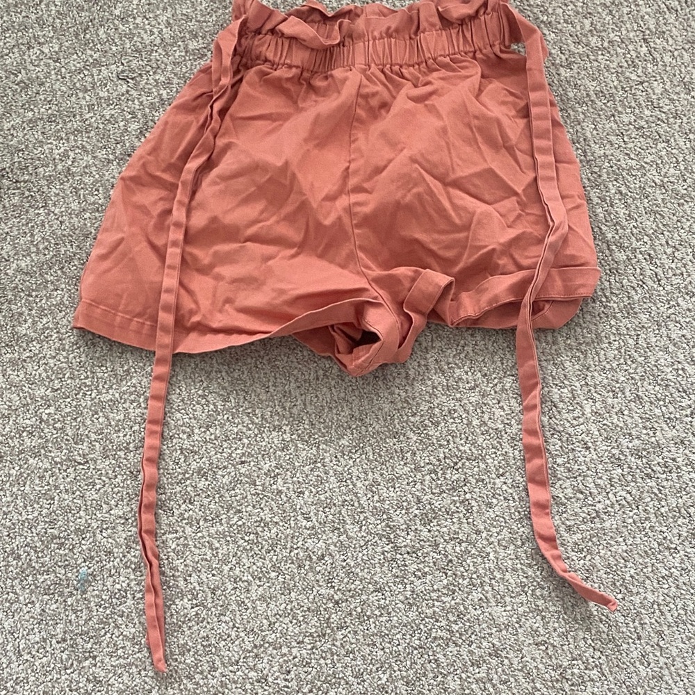 Wild Fable High Waist Rust Paperbag Shorts with Bow Tie Front